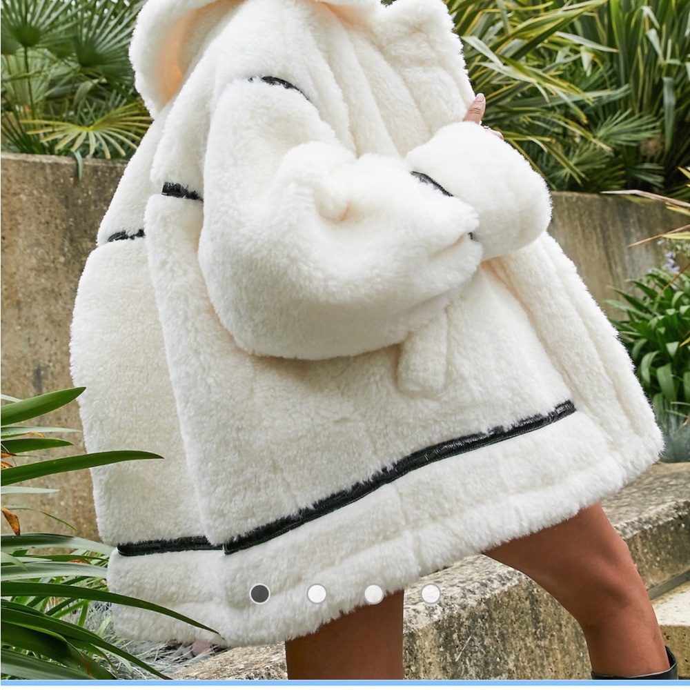 ASOS oversized plush shearling coat with patent binding in cream